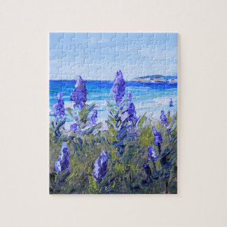 Carmel California, Beach, Lupins, Landscape Art Jigsaw Puzzle