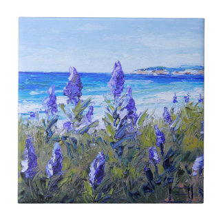 Carmel California, Beach, Lupins, Landscape Art Tile