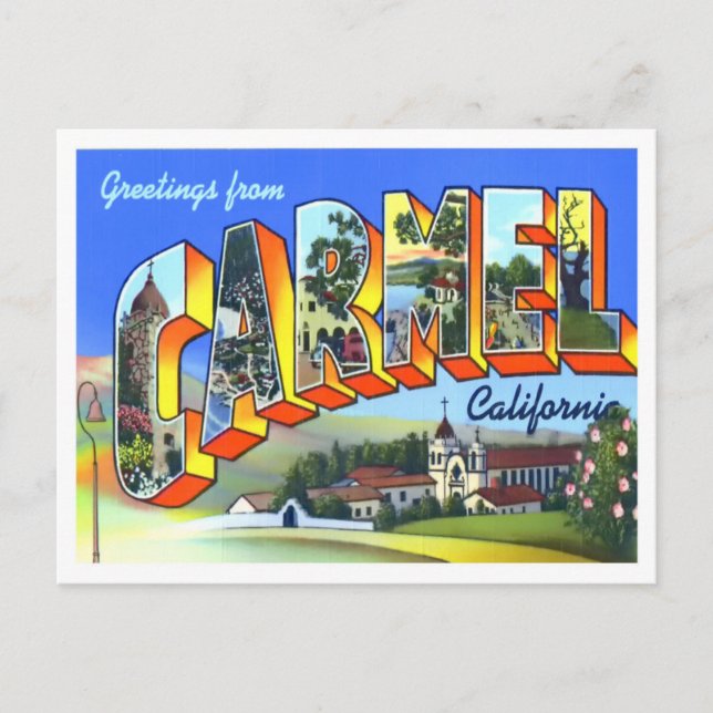 Carmel, California Vintage Big Letters Postcard (Front)
