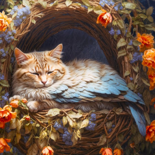 Carmel Coloured Cat with Wings Resting Jigsaw Puzzle (Close- up of artwork)