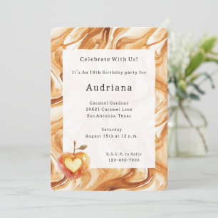 Carmel Cream Heart Apple Caramel Birthday  Invitation