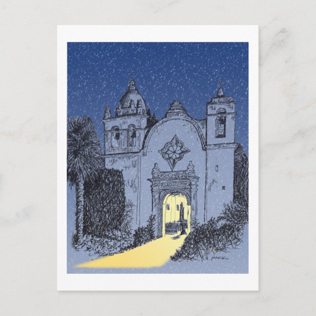 Carmel Mission at Christmas Holiday Postcard (Front)