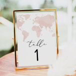 CARMEN Adventure Travel Pink Map Table Number Card<br><div class="desc">The Carmen Collection features a pink watercolor world map and elegant font combination.</div>