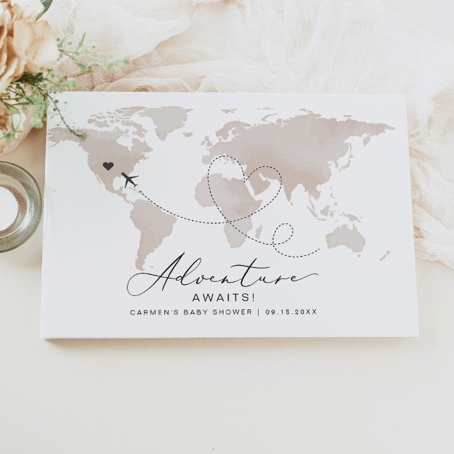 CARMEN Beige Map Adventure Baby Shower Guest Book (Creator Uploaded)
