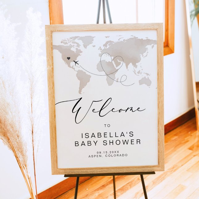 CARMEN Beige Map Adventure Baby Shower Welcome Poster (Creator Uploaded)