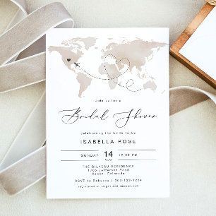 CARMEN Beige Map Travel Adventure Bridal Shower Invitation