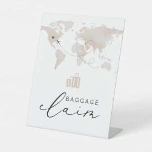 CARMEN Beige Travel Themed Baggage Claim Pedestal Sign