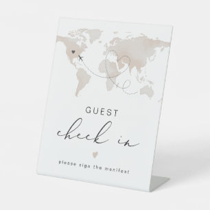 CARMEN Beige Travel Themed Guest Check In Pedestal Sign