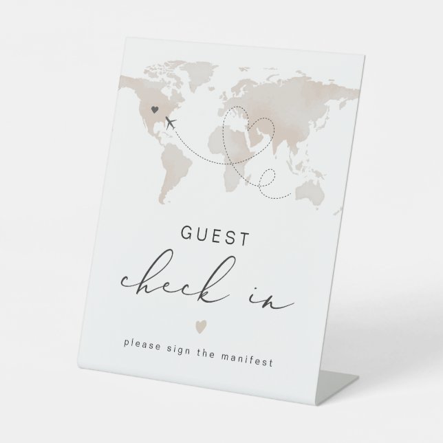 CARMEN Beige Travel Themed Guest Check In Pedestal Sign (Front)