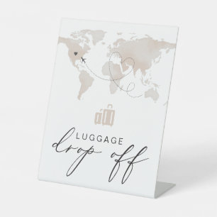 CARMEN Beige Travel Themed Luggage Drop Off  Pedestal Sign
