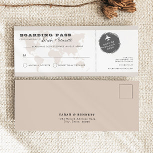 CARMEN Beige World Map Boarding Pass RSVP Card