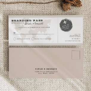 CARMEN Beige World Map Boarding Pass RSVP Card