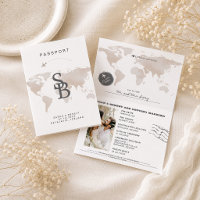 CARMEN Beige World Map Passport Wedding Invitation