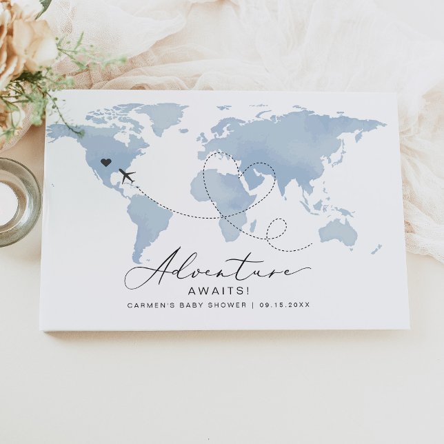 CARMEN Blue Map Adventure Baby Shower Guest Book (Creator Uploaded)