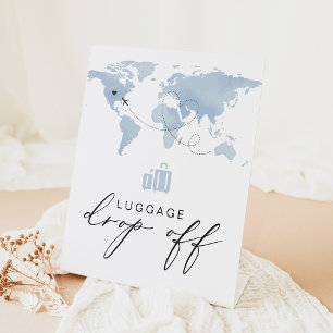 CARMEN Blue Travel Themed Luggage Drop Off  Pedestal Sign