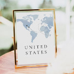 CARMEN Blue Where In the World Table Number<br><div class="desc">The Carmen Collection features a dusty blue watercolor world map and elegant font combination.</div>