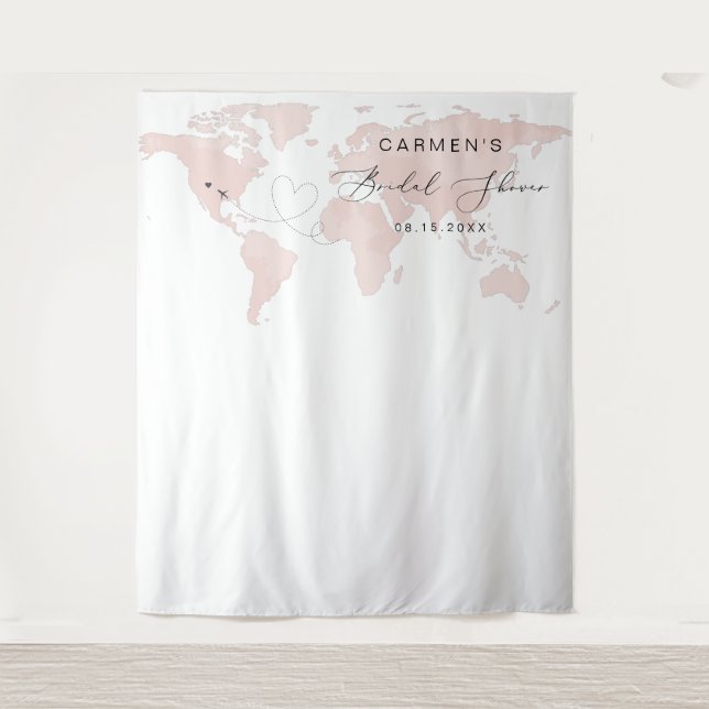 CARMEN Blush Map Travel Adventure Bridal Shower Tapestry (Front)