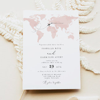 CARMEN Destination Blush Watercolor Map Wedding Invitation