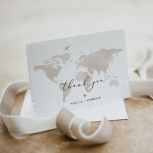 CARMEN Destination Travel Adventure Beige Map  Thank You Card