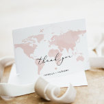 CARMEN Destination Travel Adventure Pink Map  Thank You Card<br><div class="desc">This thank you card features a blush pink watercolor world map and elegant script font. This card is perfect for your travel or destination wedding,  baby shower,  bridal shower,  or any other event. Easily add a special message for your unique touch.</div>