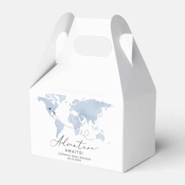 CARMEN Dusty Blue Map Adventure Baby Shower Favour Box (Front Side)