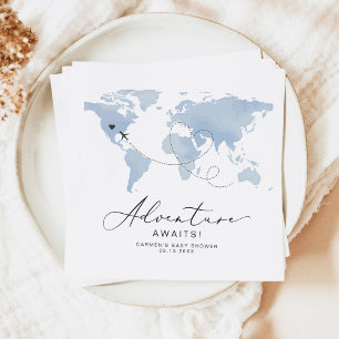 CARMEN Dusty Blue Map Adventure Baby Shower Napkin