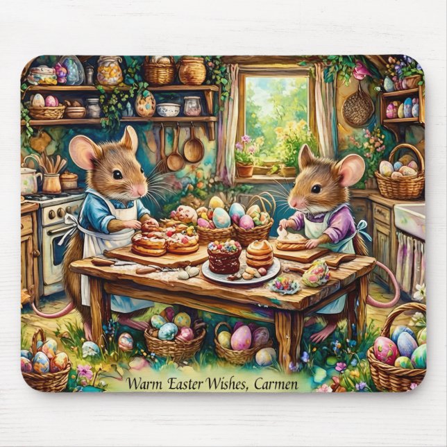 CARMEN ~ EASTER MICE ~ Making Easter Eggs ~ Mouse Mat (Front)