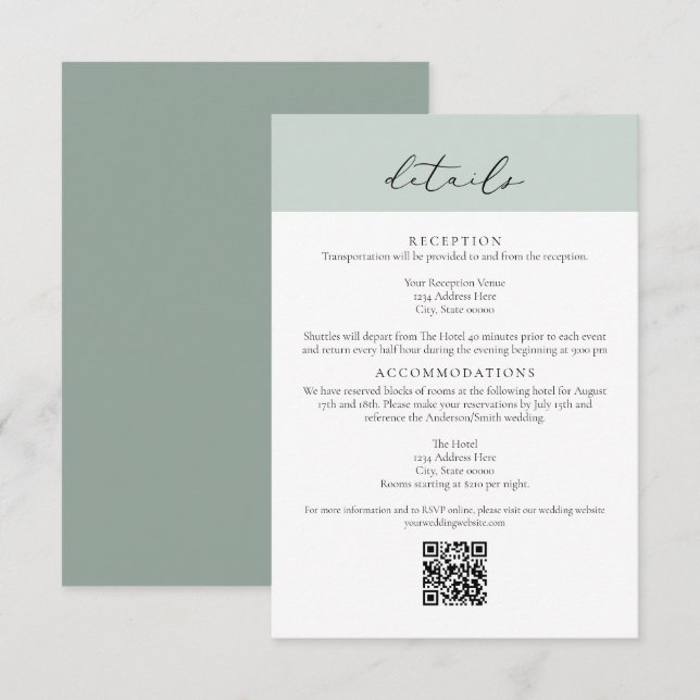 CARMEN Green Passport Style Wedding QR Detail Card (Front/Back)