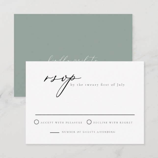 CARMEN Minimalist Script Sage Green RSVP Card (Front/Back)