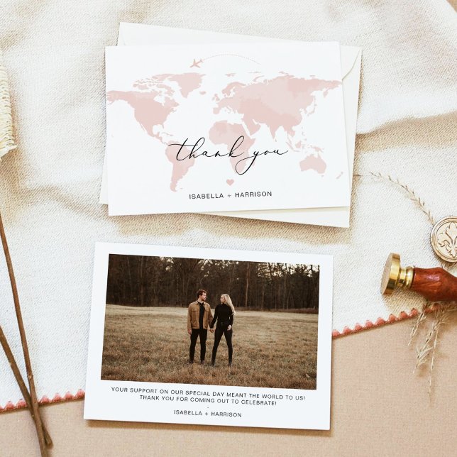 CARMEN Travel Adventure Pink Map Photo Thank You Invitation (Creator Uploaded)