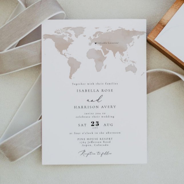 CARMEN Watercolor Map Travel Adventure Wedding Invitation (Creator Uploaded)