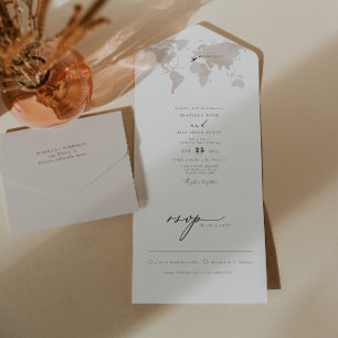 CARMEN Watercolor Map Travel Destination Wedding All In One Invitation