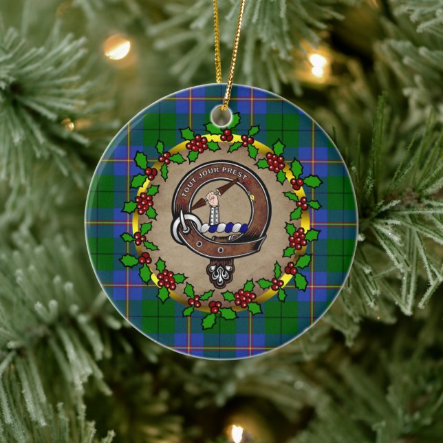 Carmichael Clan Badge & Tartan Personalised Xmas  Ceramic Tree Decoration (Tree)