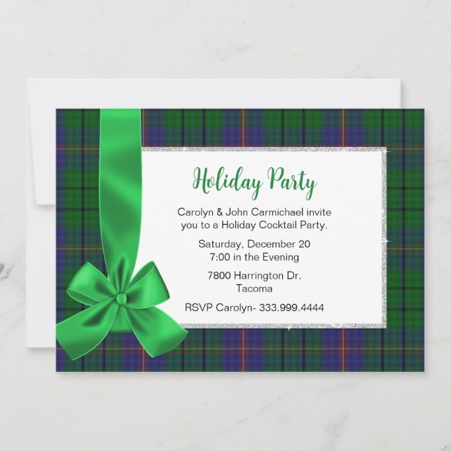 Carmichael Tartan Plaid Custom Christmas Party  Invitation (Front)