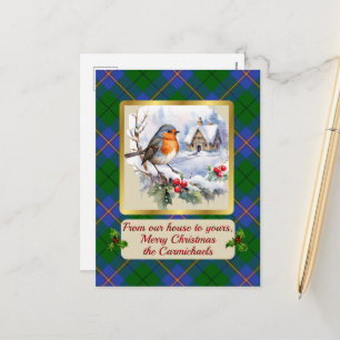 Carmichael Tartan w/Robin Personalized   Holiday Postcard