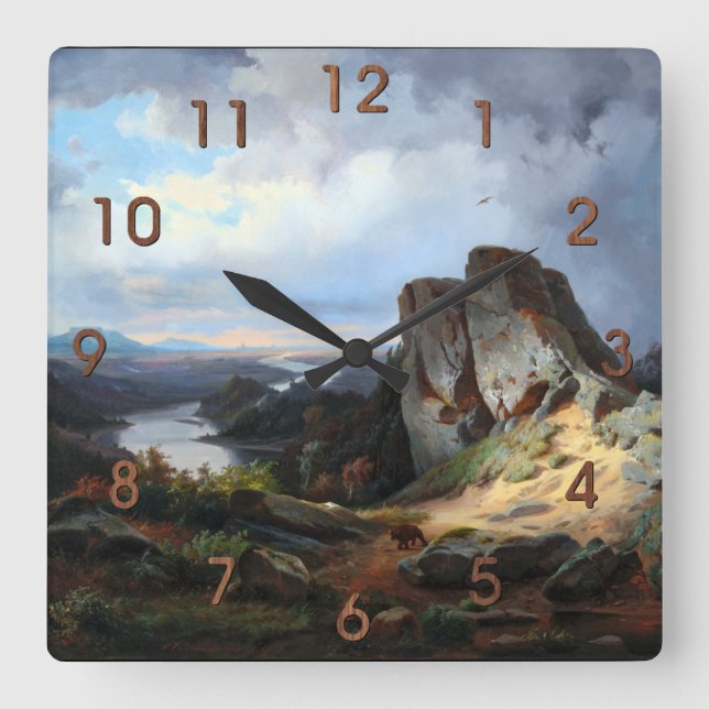 Carmiencke - Western Landscape Bear Square Wall Clock (Front)