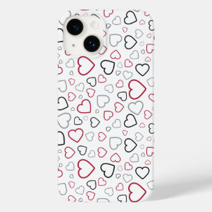 Carmin Red Grey Happy Hearts pattern Case-Mate iPhone 14 Case