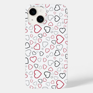 Carmin Red Grey Happy Hearts pattern Case-Mate iPhone 14 Case