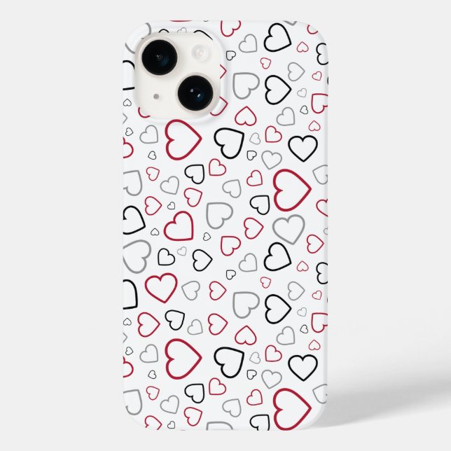 Carmin Red Grey Happy Hearts pattern Case-Mate iPhone Case (Back)