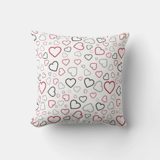 Carmin Red Grey Happy Hearts pattern Cushion