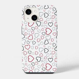 Carmin Red Grey Happy Hearts pattern iPhone 14 Case
