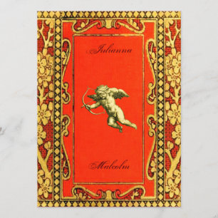 Carmine and Gold Cupid Invitation