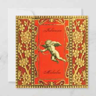 Carmine and Gold Cupid Invitation