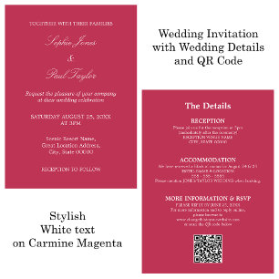Carmine Magenta Wedding QR Code RSVP Invitation