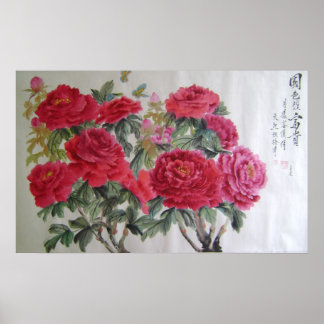carmine peonies poster