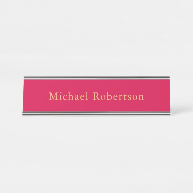 Carmine Red Gold Colours Professional Trendy Moder Desk Name Plate (Front)