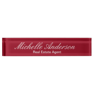 Carmine Red Script Real Estate Agent Nameplate