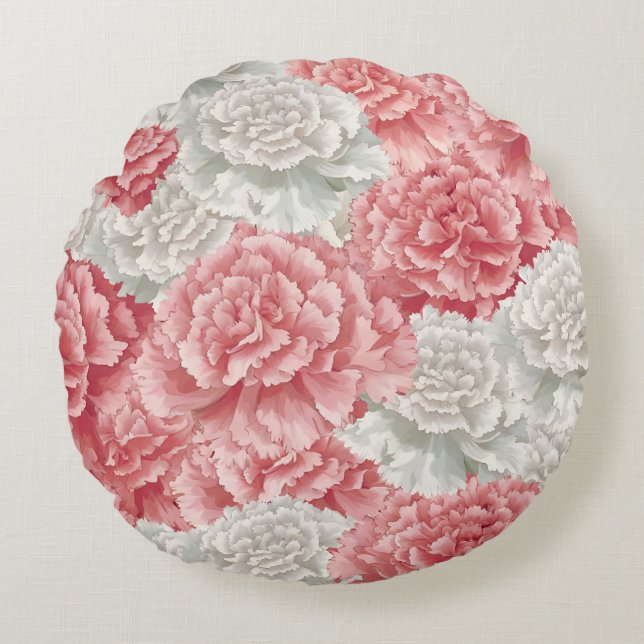 Carnation Blooming Round Pillow (Front)