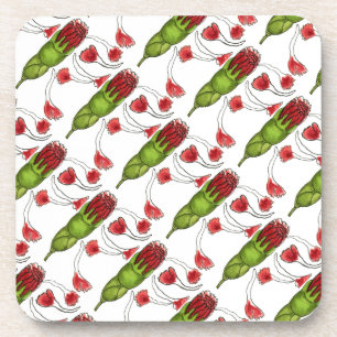 "Carnation Bud Tiled Pattern" Floral Coaster Set