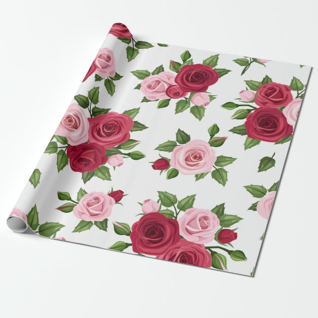 Carnation Crimson Red Pink Roses Wrapping Paper (Unrolled)